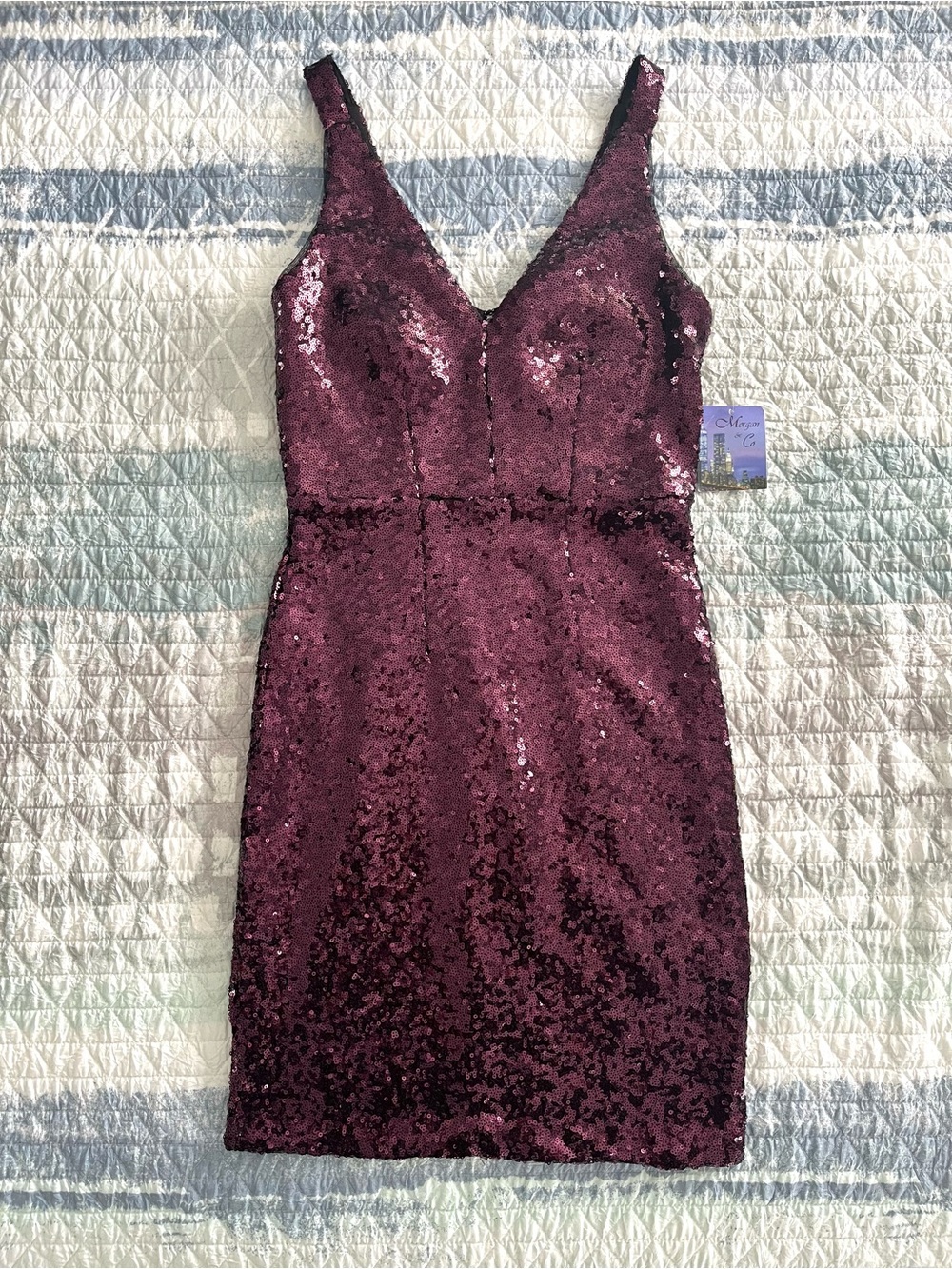 NWT MORGAN & CO. Mulberry Sequin V-Neck Mini Dress 10096